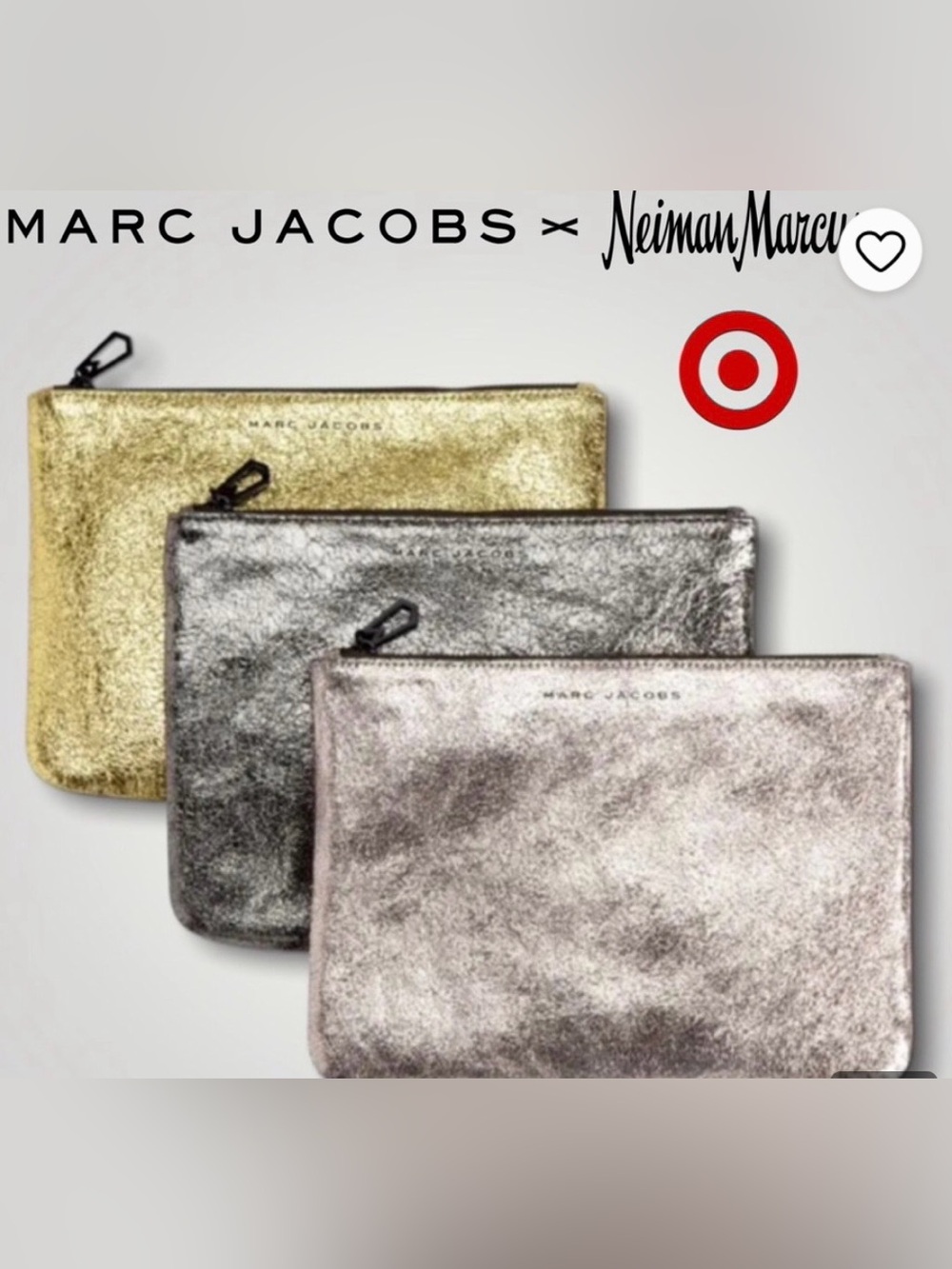 NWT Marc Jacobs Neiman Marcus X Target Leather Metallic Zip Pouch